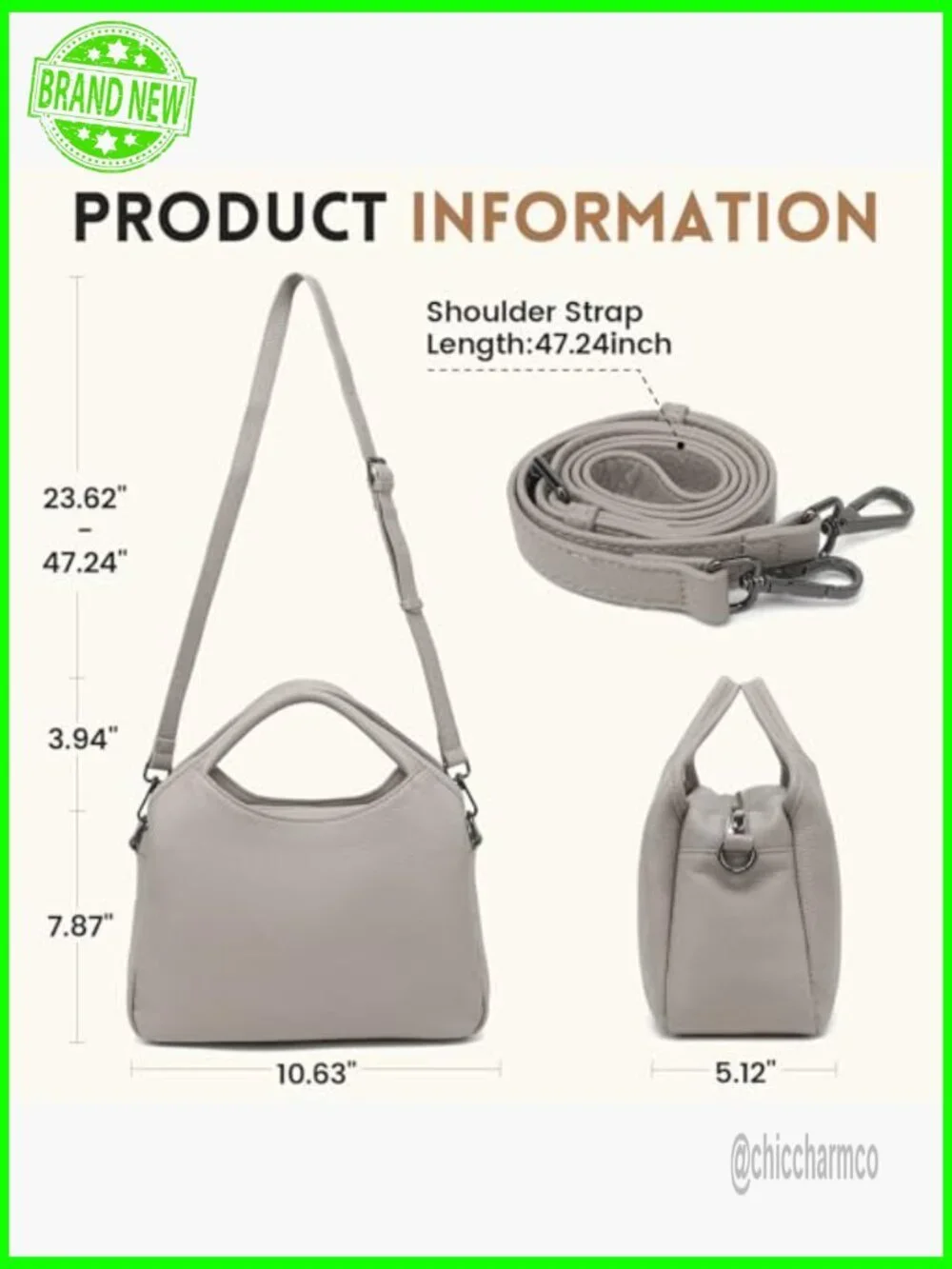 Genuine Leather Hobo Tote with Detachable Strap, 5 Compartments